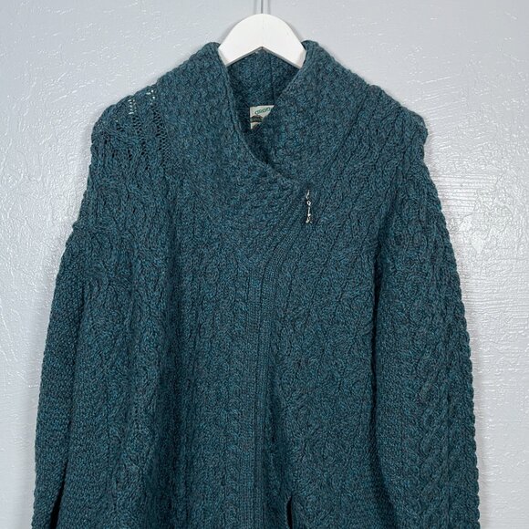 Aran Crafts Women Plus Petite XXLP Blue Gray Cable Knit Sweater Coat Merino Wool - Picture 3 of 10